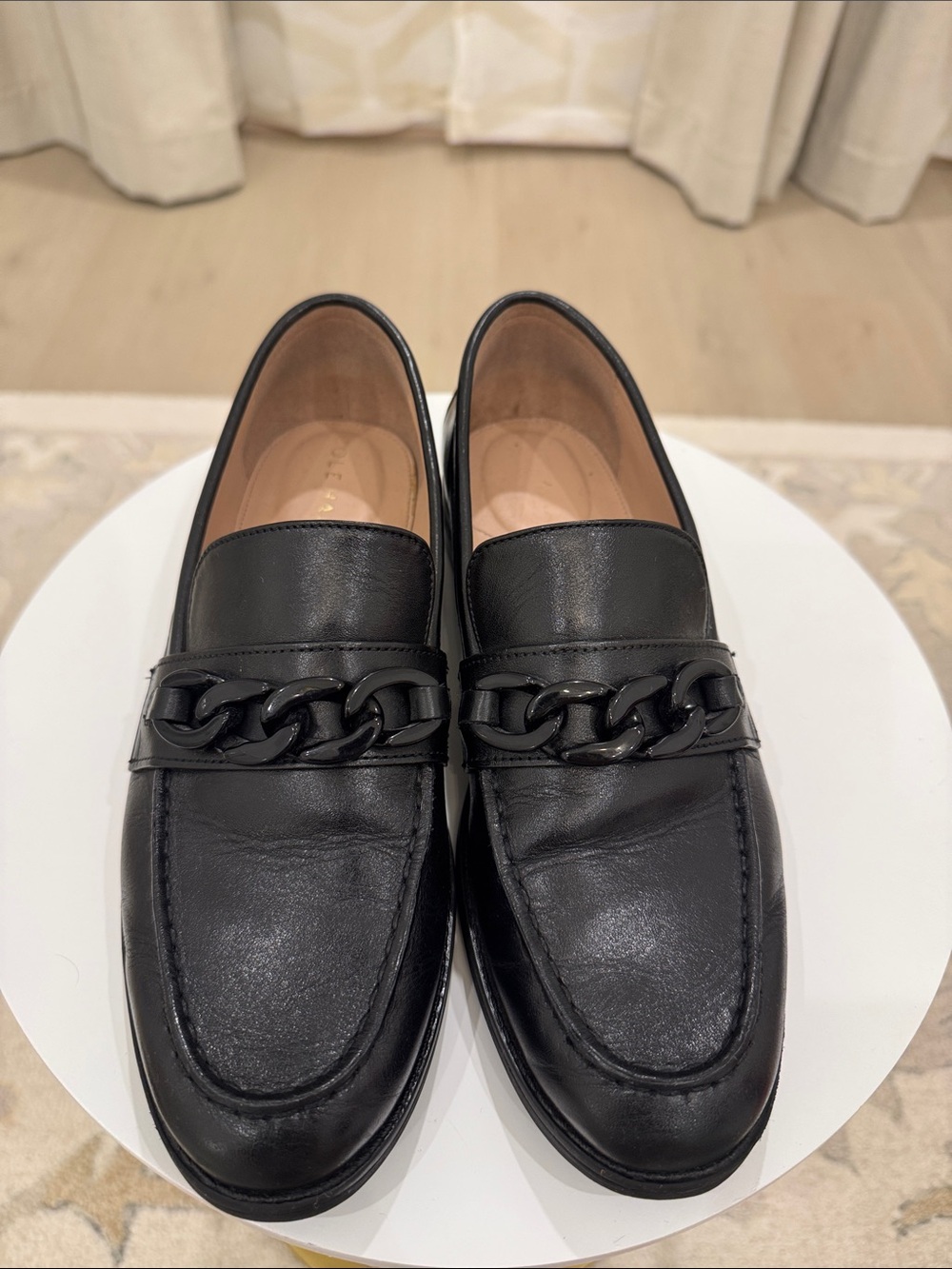 Cole Haan Women's Black Leather Chain-Trim Loafers
